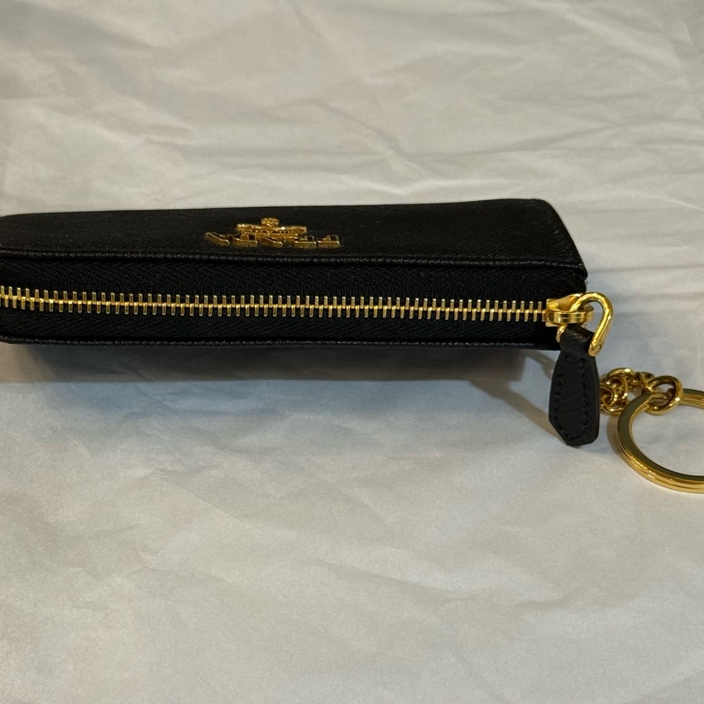 Prada Black Saffiano Coin Purse and Key Chain with Gold Logo - Picture 8 of 14